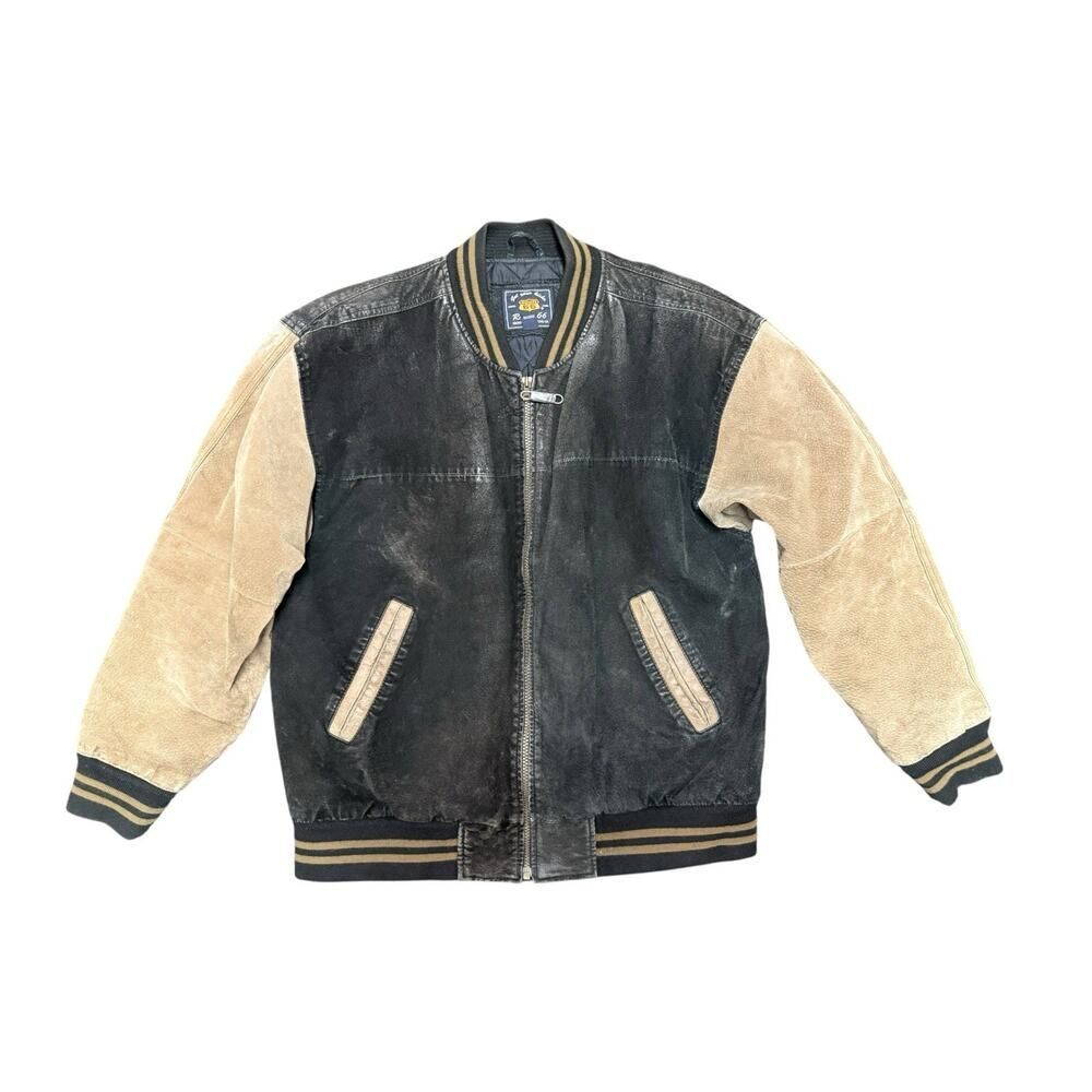 Route 66 Coat Mens Medium Bomber Jacket Leather suede Black Brown